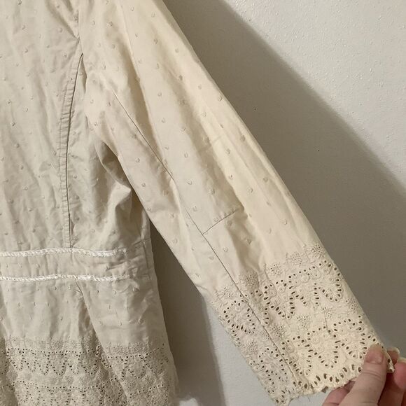 Vintage Y2K Cream Polka Dot 100% Cotton Mori Kei Feminine Blazer L Autumn Fall - Picture 8 of 15